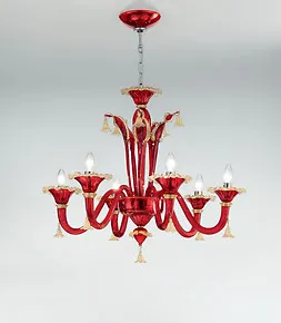 Lustre rouge et or avec six lumières