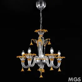 Lampadario cristallo ed ambra a cinque luci - MINI