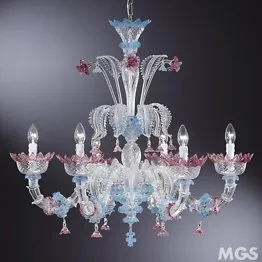 Lustre en couleurs rose et bleu clair